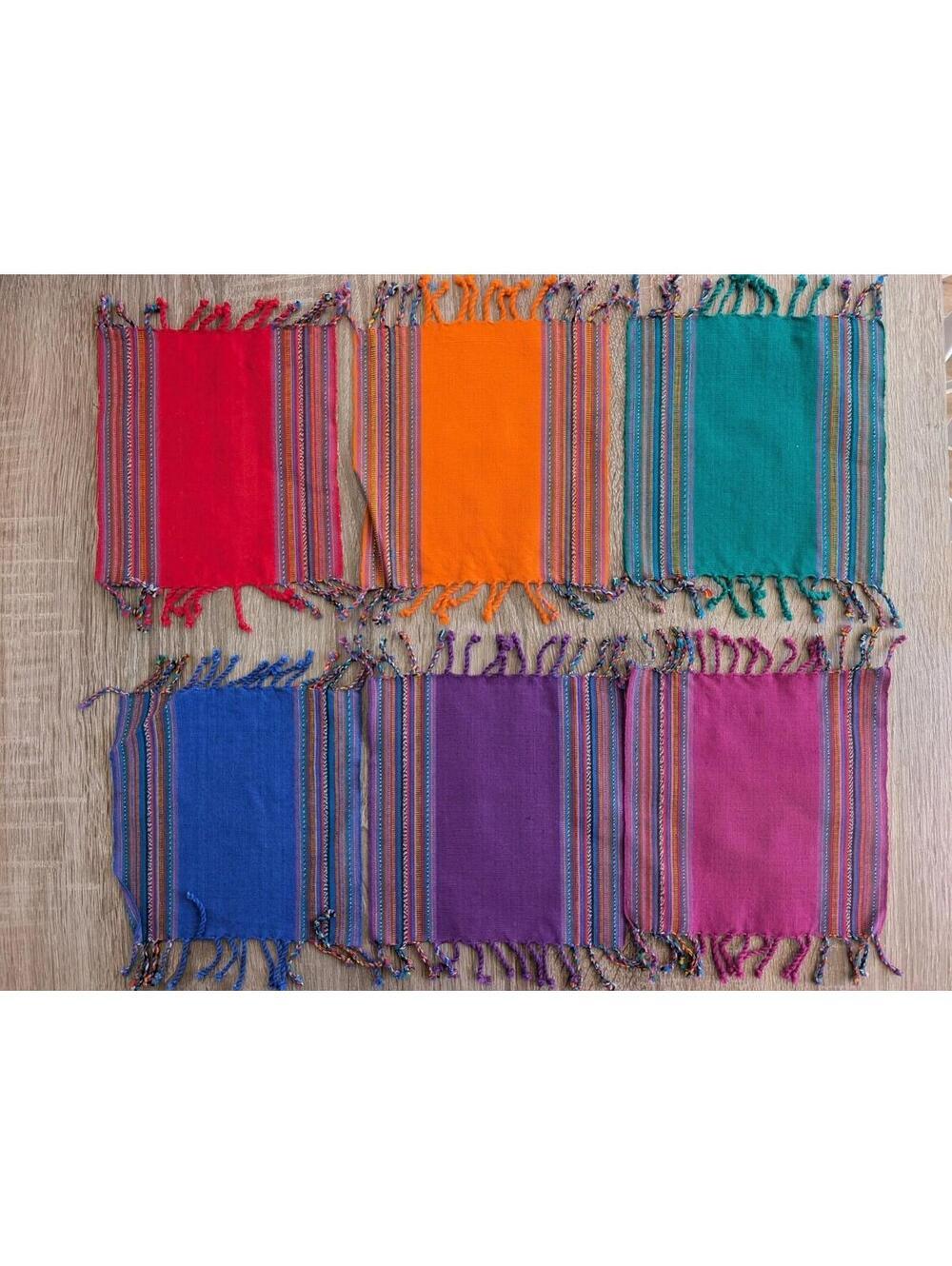 Handwoven Southwestern Aztec Style Mug Rug Coasters Set Of 6 Rainbow Colorful